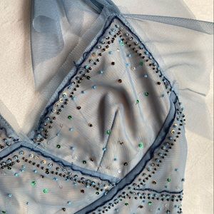 Rare BCBGMAXARZIA Beaded Backless Blue Halter Dress